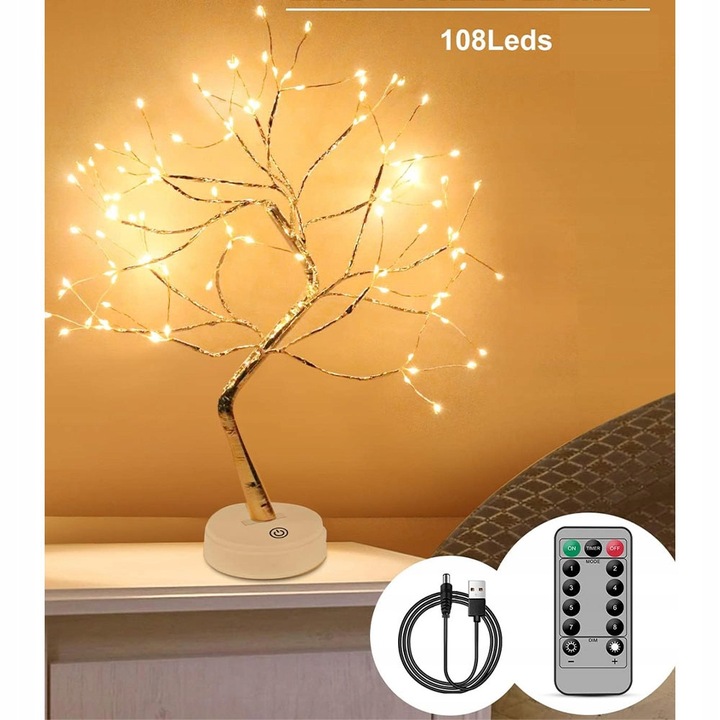 DRZEWKO ŚWIĄTECZNE OZDOBNE ŚWIECĄCE LED 50 CM LAMPKA NOCNA DEKORACJA USB