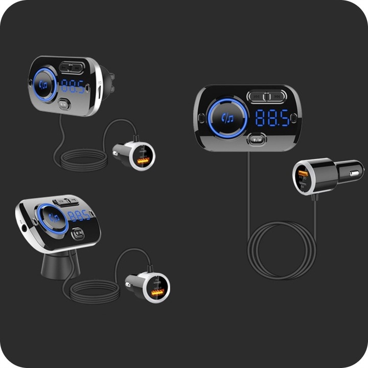 TRANSMITER BLUETOOTH FM SAMOCHODOWY ZESTAW GŁOŚNOMÓWIĄCY ŁADOWARKA USB-C