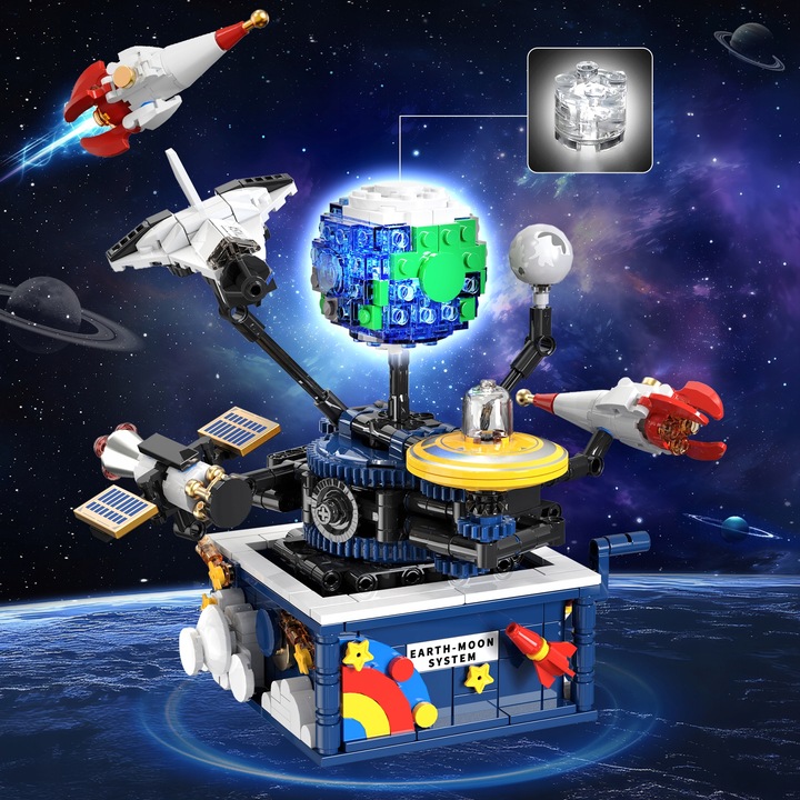 KLOCKI UKŁAD ZIEMIA PLANETA RUCHOMY KOSMOS RAKIETY SAMOLOT LED 554szt 6w1