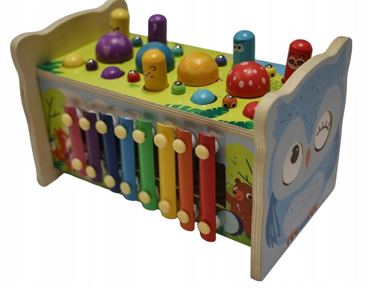 SORTER DREWNIANY WBIJAK KOSTKA CYMBAŁKI GRA UKŁADANKA KLOCKI MONTESSORI SOW