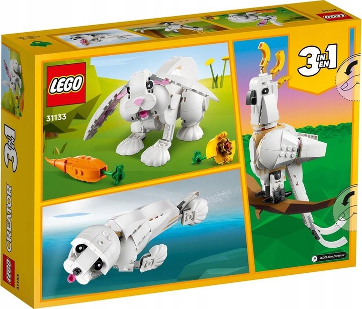 KLOCKI LEGO CREATOR 31133 BIAŁY KRÓLIK PAPUGA FOKA NOWY DLA DZIECI + TORBA