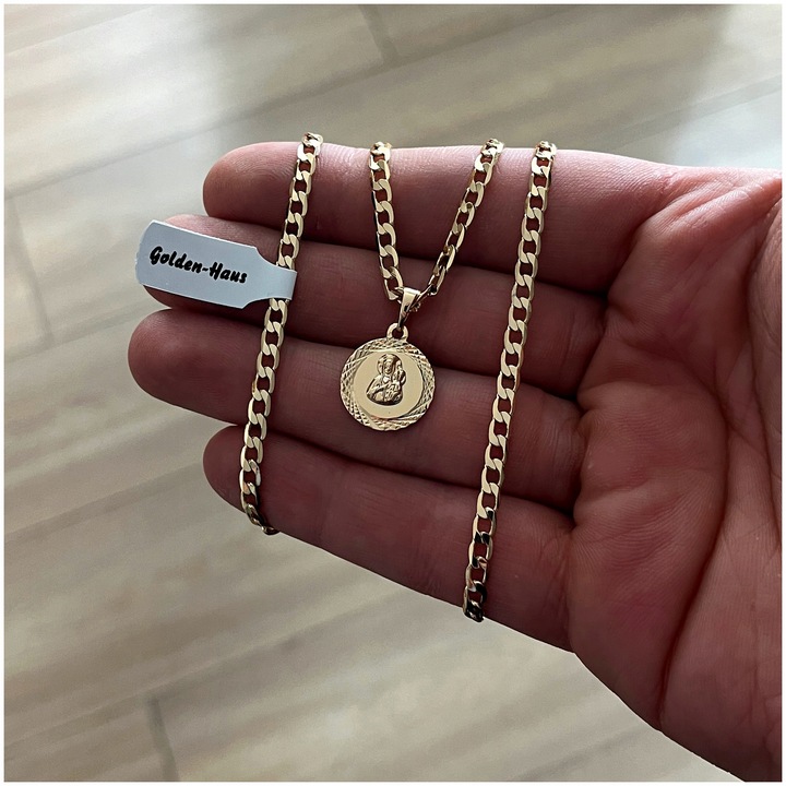 ZŁOTY ŁAŃCUSZEK PANCERKA + MEDALIK MATKA BOSKA 18K STAL CHIRURGICZNA GRAWER