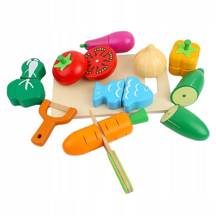 KLOCKI MAGNETYCZNE DREWNIANE OWOCE WARZYWA KLOCKI DUŻY ZESTAW MONTESSORI