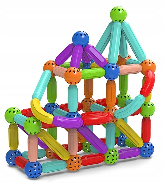 KLOCKI MAGNETYCZNE EDUKACYJNE MAGNETIC STICKS 64 ELEMENTY PREZENT