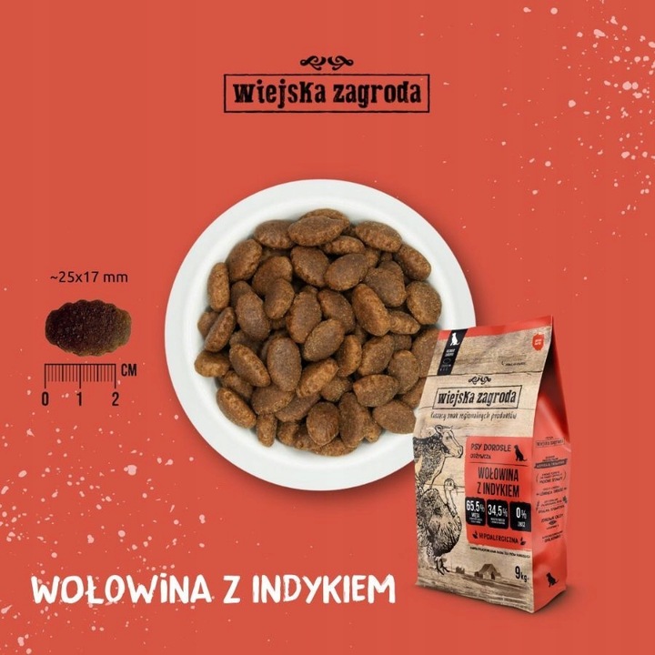 Wiejska Zagroda Karma sucha dla psa WOŁOWINA INDYK WARZYWA Duże rasy L 9kg