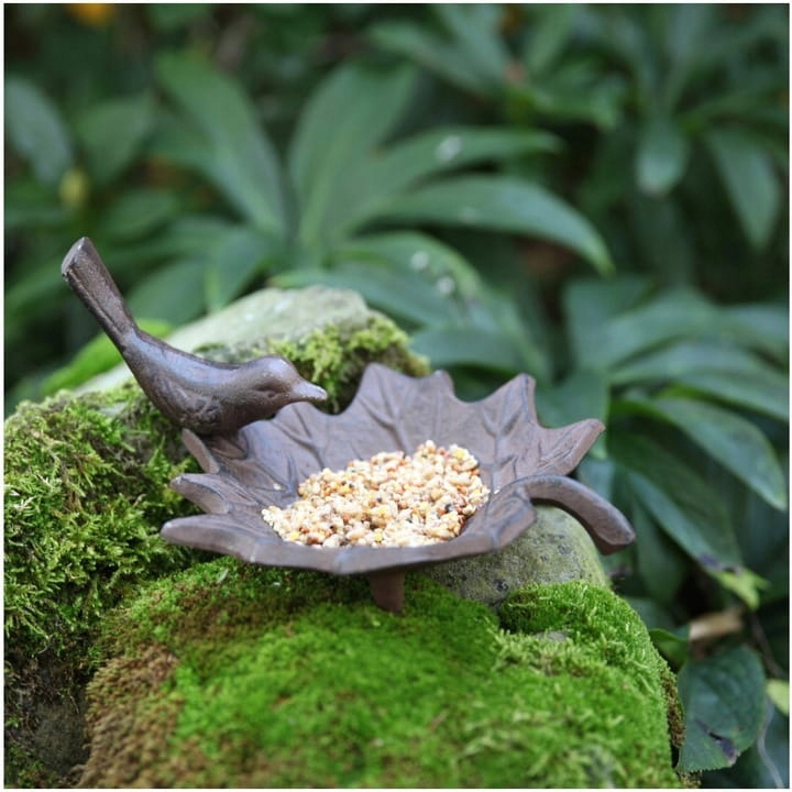 Poidełko Poidło dla Ptaków Żeliwne Retro Liść 20 cm Karmnik na Ziarno