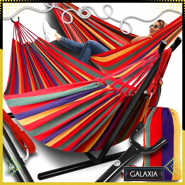 HAMAK ZE STELAŻEM Stelaż do hamaka STOJAK NA HAMAK OGRODOWY DWUOSOBOWY XXL