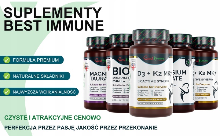 Naturalna witamina D3 2000IU + K2 100mcg Najwyższa Biodostępność