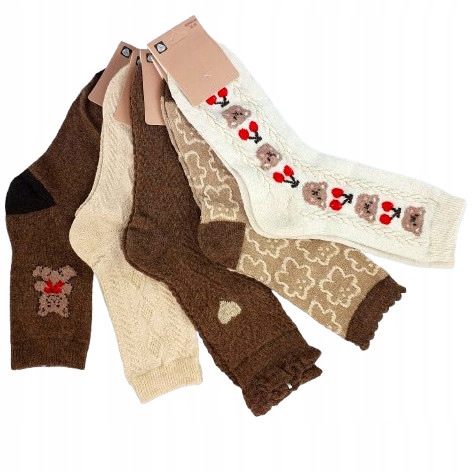 8x CIEPŁE WEŁNIANE SKARPETKI DAMSKIE KOLOROWE NATURALNE DŁUGIE ANGORA ZIMA