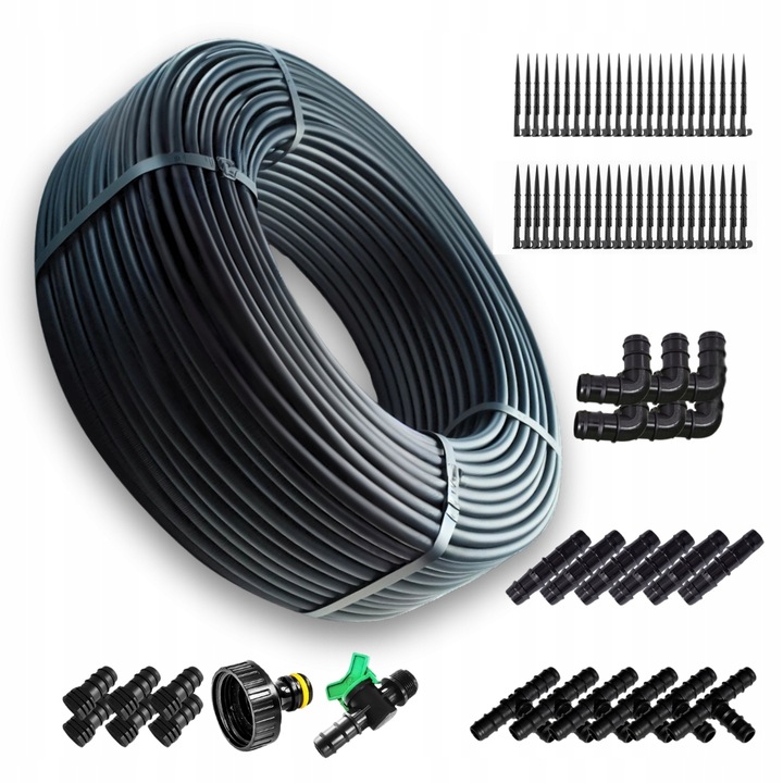 LINIA KROPLUJĄCA z kompensacją NAWADNIANIE 50m + 56 elementów Wąż pocący