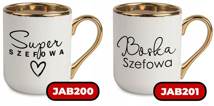 Kubek Elegant Biały Ucho Rant złoty PREZENT DLA SUPER SZEFOWA MiX WZORÓW