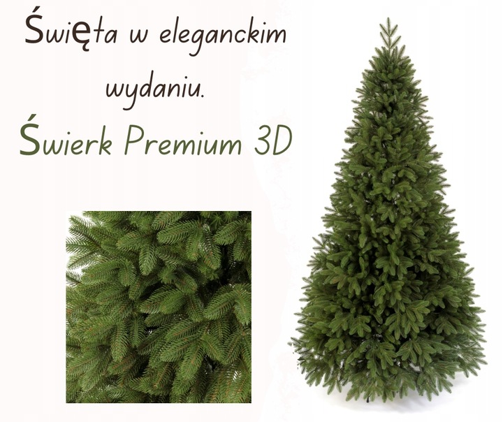 Choinka sztuczna Świerk 3D 100% PE REAL TREE 220 cm sylikonowa jak żywa