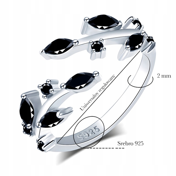 Pierścionek Srebrny pr. 925 z Cyrkoniami Regulowany Uniwersalny Rozmiar