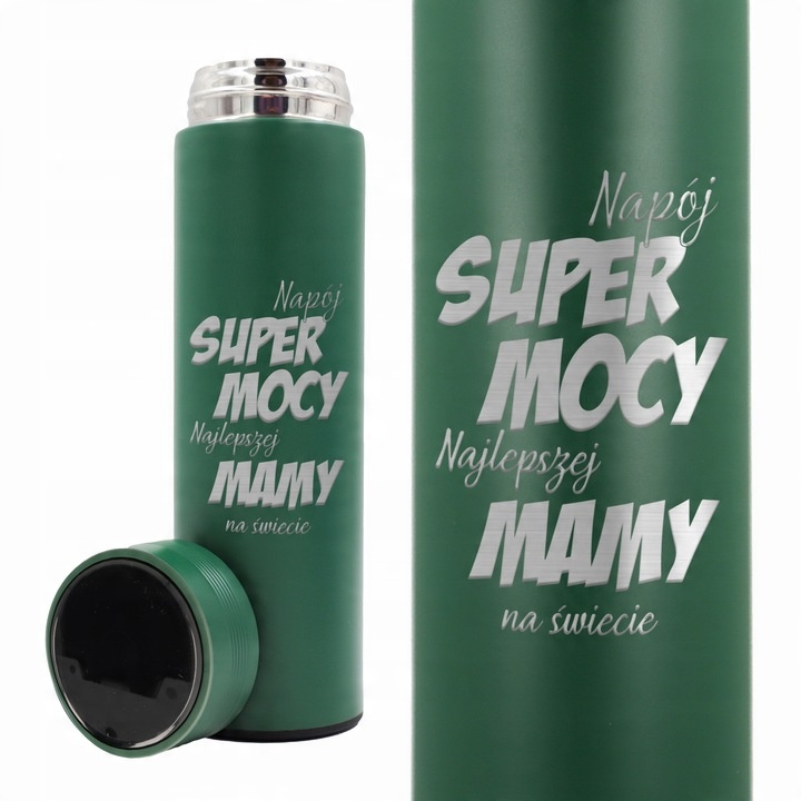 KUBEK TERMICZNY Zielony LED Na Prezent Dla Mamy Taty NAJLEPSZA MAMA Wzory