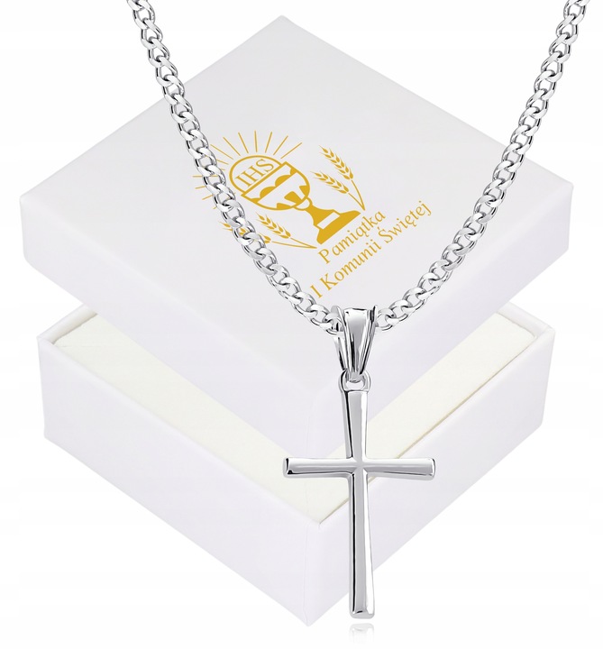 Krzyżyk srebrny łańcuszek zestaw komunijny dla chłopca na prezent chrzest