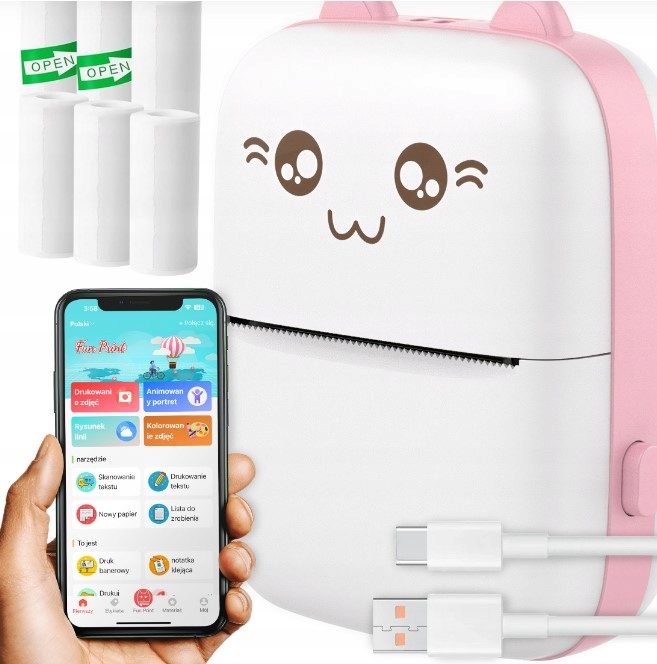 DZIECIĘCY RÓŻOWY SMARTWATCH Z GPS + RÓŻOWY DRUKUŚ - DRUKUJE BEZ TUSZU