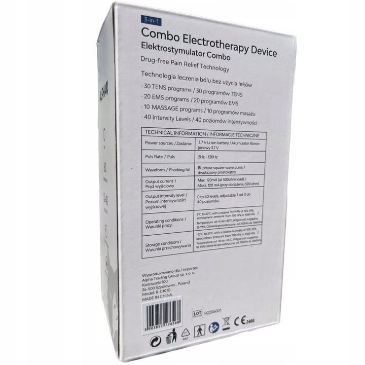 ELEKTROSTYMULATOR MIĘŚNI I NERWÓW TENS EMS 60 PROGRAMÓW ALPHA