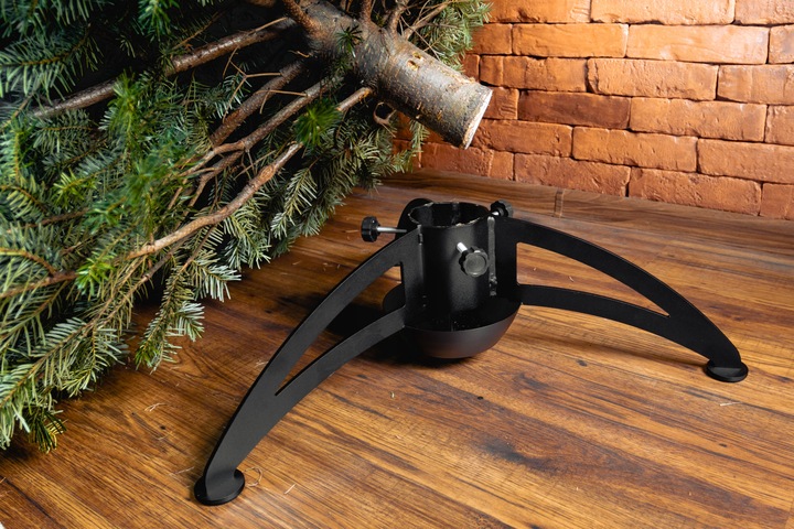STOJAK POD CHOINKĘ Z POJEMNIKIEM NA WODĘ metalowy czarny gięty 72 cm