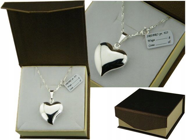 WYJĄTKOWE SERDUSZKO Z ŁAŃCUSZKIEM SINGAPUR DŁUGOŚĆ 45 CM SREBRO PRÓBY 925