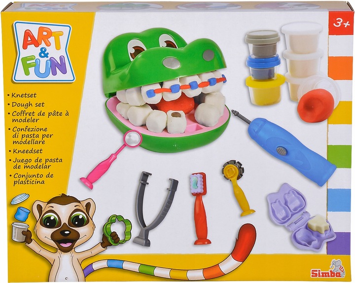 ZESTAW CIASTOLINA MAŁY DENTYSTA KROKODYL MASA PLASTYCZNA + AKCESORIA 7 TUB
