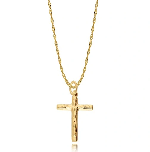 Złoty Łańcuszek z Krzyżykiem 585 CHRZEST Grawer