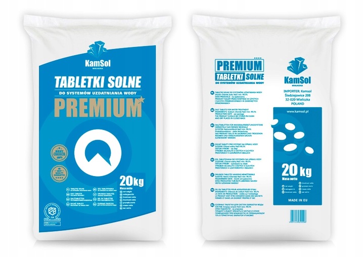 SÓL TABLETKOWANA DO ZMIĘKCZACZY PREMIUM - 20 KG - 99.9 % NaCl !!! POLSKA !!