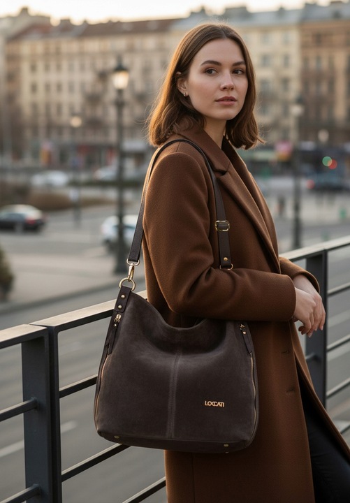 Zamszowa torebka damska a4 dobrej jakości ciemny brąz z naturalnego zamszu