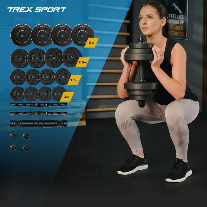 Hantle regulowane bitumiczne sztanga 40kg zestaw hantli 2x20kg Trex Sport