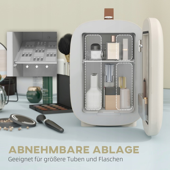 HOMCOM Mini Lodówka 4L, chłodzenie i podgrzewanie, przenośna, na kosmetyki.