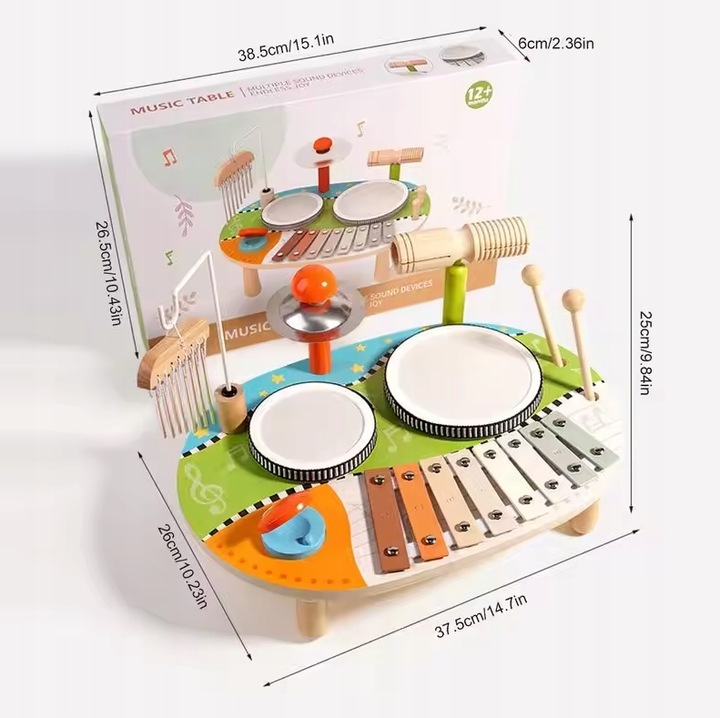 MUZYCZNY STOLIK Z DREWNA INTERAKTYWNY SENSORYCZNY MONTESSORI EDUKACYJNY