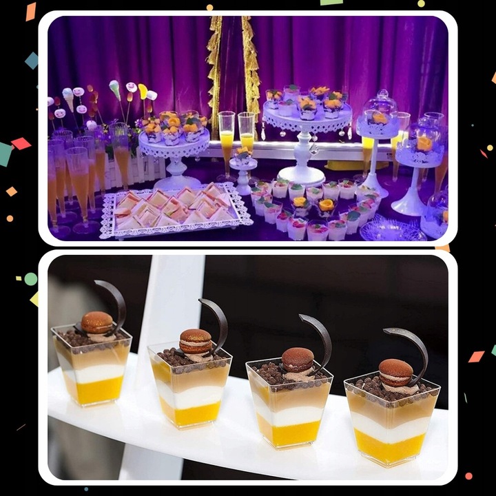 KUBEK PUCHARKI NA PRZEKĄSKI DESERY POJEMNIK NA DESER KWADRATOWY 120ml 50szt