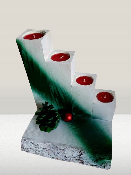 STROIK Świąteczny ŚWIECZNIK ADWENTOWY Z DREWNA Ozdoba BOŻE NARODZENIE DUŻY