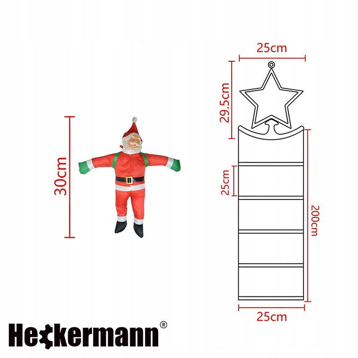 ŚWIĄTECZNA DEKORACJA LED MIKOŁAJ WSPINAJĄCY SIĘ PO DRABINIE ŚWIECĄCY 230cm