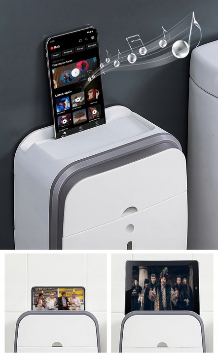 UCHWYT POJEMNIK NA PAPIER TOALETOWY + SZUFLADKA NA CHUSTECZKI PÓŁKA WC