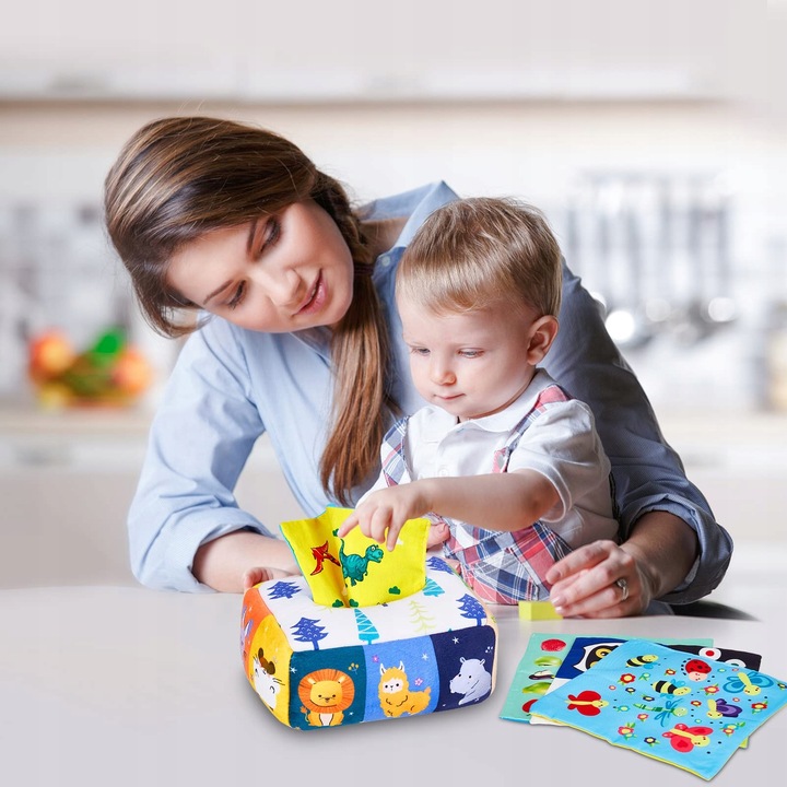 SORTER PUDEŁKO Z CHUSTECZKAMI ZWIERZĄTKA PLUSZOWE MONTESSORI SENSORYCZNE