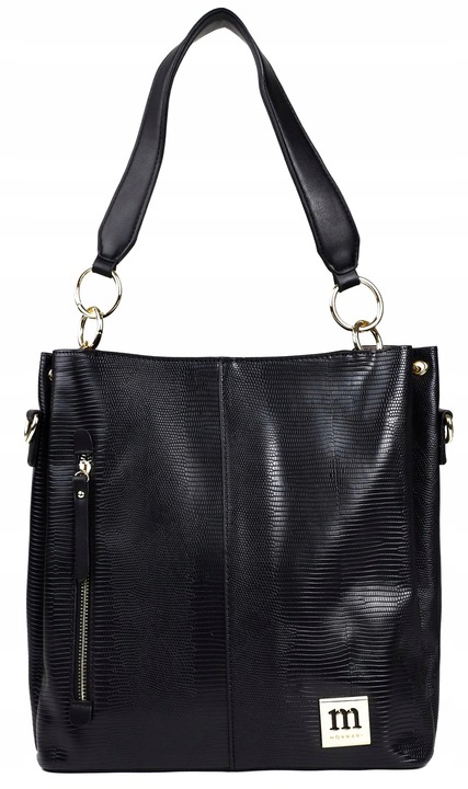 Torebka Damska MONNARI SHOPPER NA RAMIĘ Listonoszka Czarna PASEK LOGO