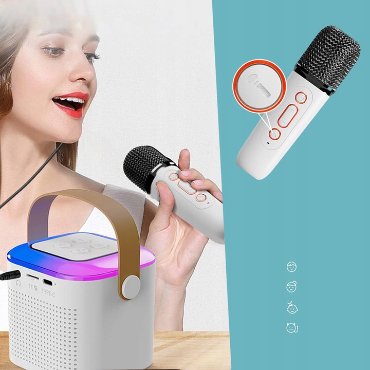 PRZENOŚNY MIKROFON BEZPRZEWODOWY KARAOKE BLUETOOTH DO IMPREZĘ + 2 MIKROFON