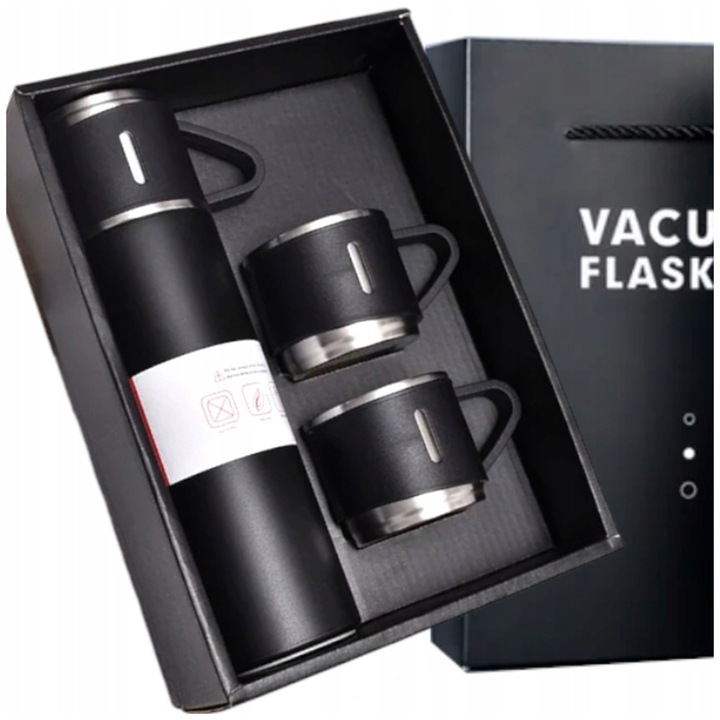 ELEGANCKI TERMOS PRÓŻNIOWY Z KUBKIEM PREZENT DLA MĘŻCZYZNY 3 KUBKI + TORBA