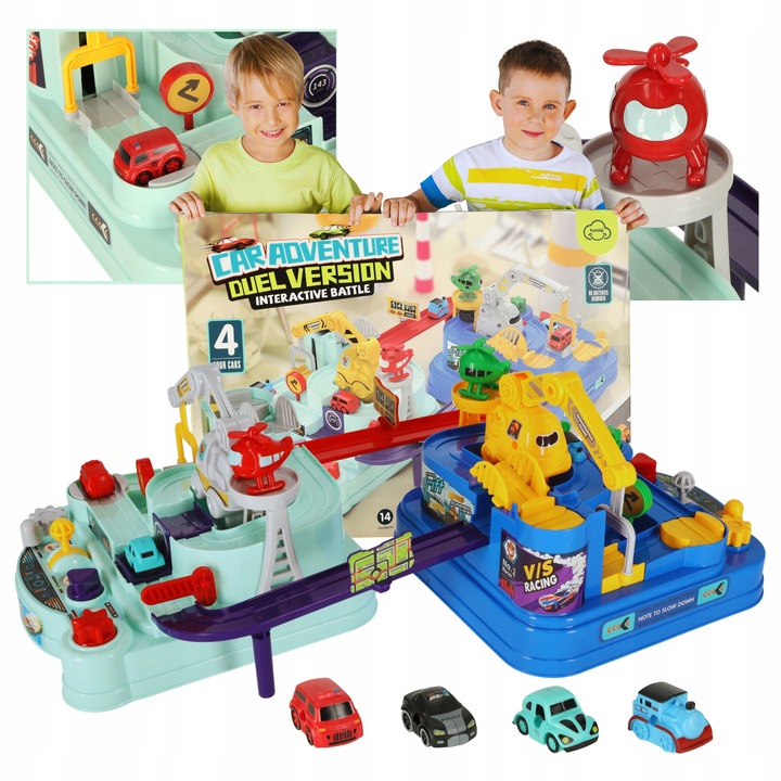 MEGA INTERAKTYWNY TOR PRZESZKÓD WYŚCIGOWY 2 GRACZY POJAZDY + HELIKOPTERY