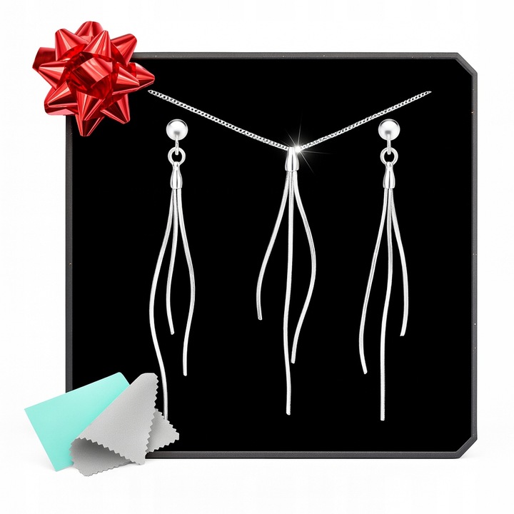 Biżuteria srebrna damska Komplet żmijki długie wiszące kolczyki srebro 925