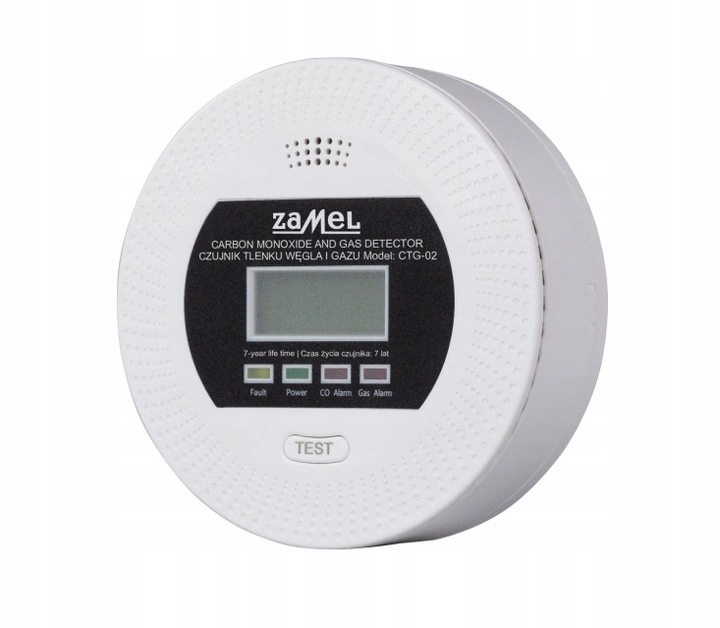 Czujnik Czadu CO Gazu LPG Tlenku Węgla Detektor 2w1 230V Alarm 90 dB ZAMEL