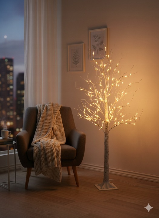 Drzewko Świecące LED Dekoracyjne Białe Wierzba 150cm Ciepłe Światło
