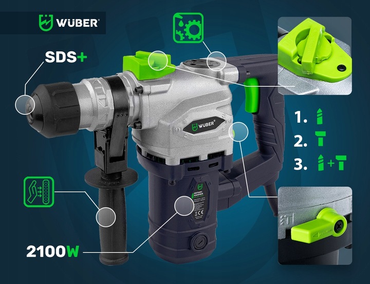 WIERTARKA MŁOTOWIERTARKA MŁOT UDAROWY MOCNA SDS+ WIERTŁA SZPICAK PRZECINAK