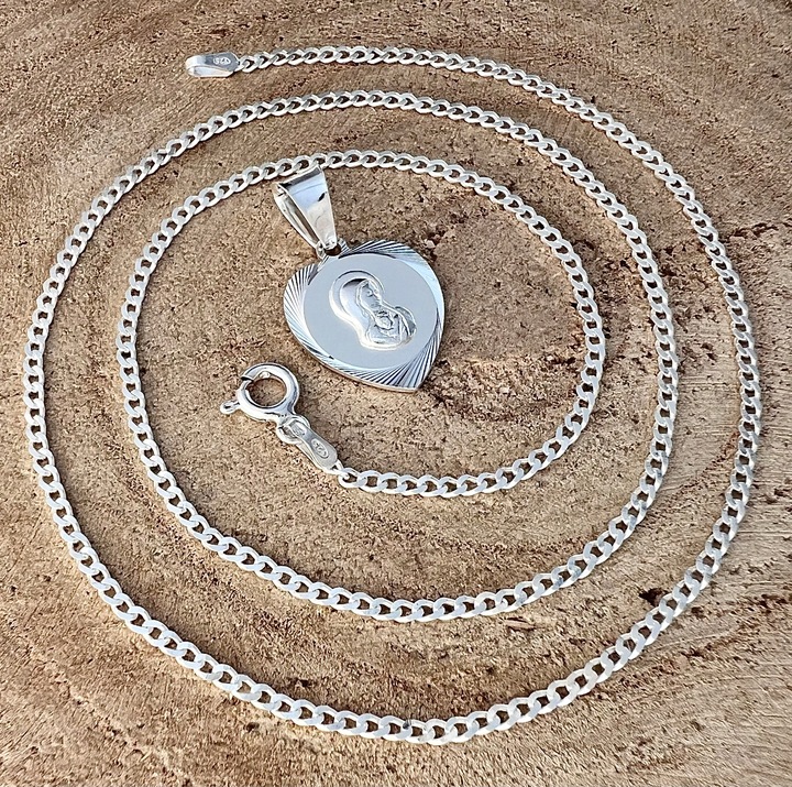 Srebrny łańcuszek komunijny 40 cm 925 i medalik Matka Boska dla chłopca