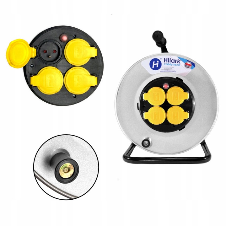 Pusty metalowy bęben na przedłużacz 4 gniazda IP44 do 50m