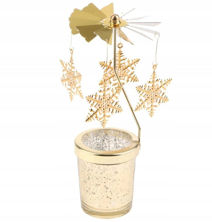 ŚWIECZNIK OBROTOWY ŚWIĄTECZNY OZDOBNY DONICZKA OZDOBA GWIAZDKI ZŁOTY AG712