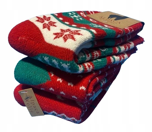 3x CIEPŁE GRUBE ZIMOWE SKARPETY WEŁNIANE ALPAKA na PREZENT świąteczne wzory