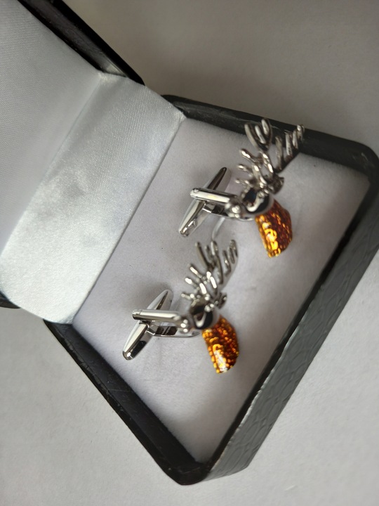 Spinki do mankietów dla myśliwego Głowa Jelenia Jeleń z Porożem + Pudełko