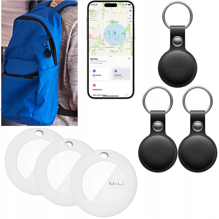 ZESTAW 3x Lokalizator GPS MiTag MiLi do iOS + 3x czarne Etui Brelok kluczy