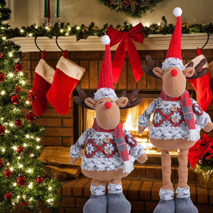 Skrzat Krasnal Świąteczny Teleskopowy Duży Gnom Wysoki Renifer Regulowany